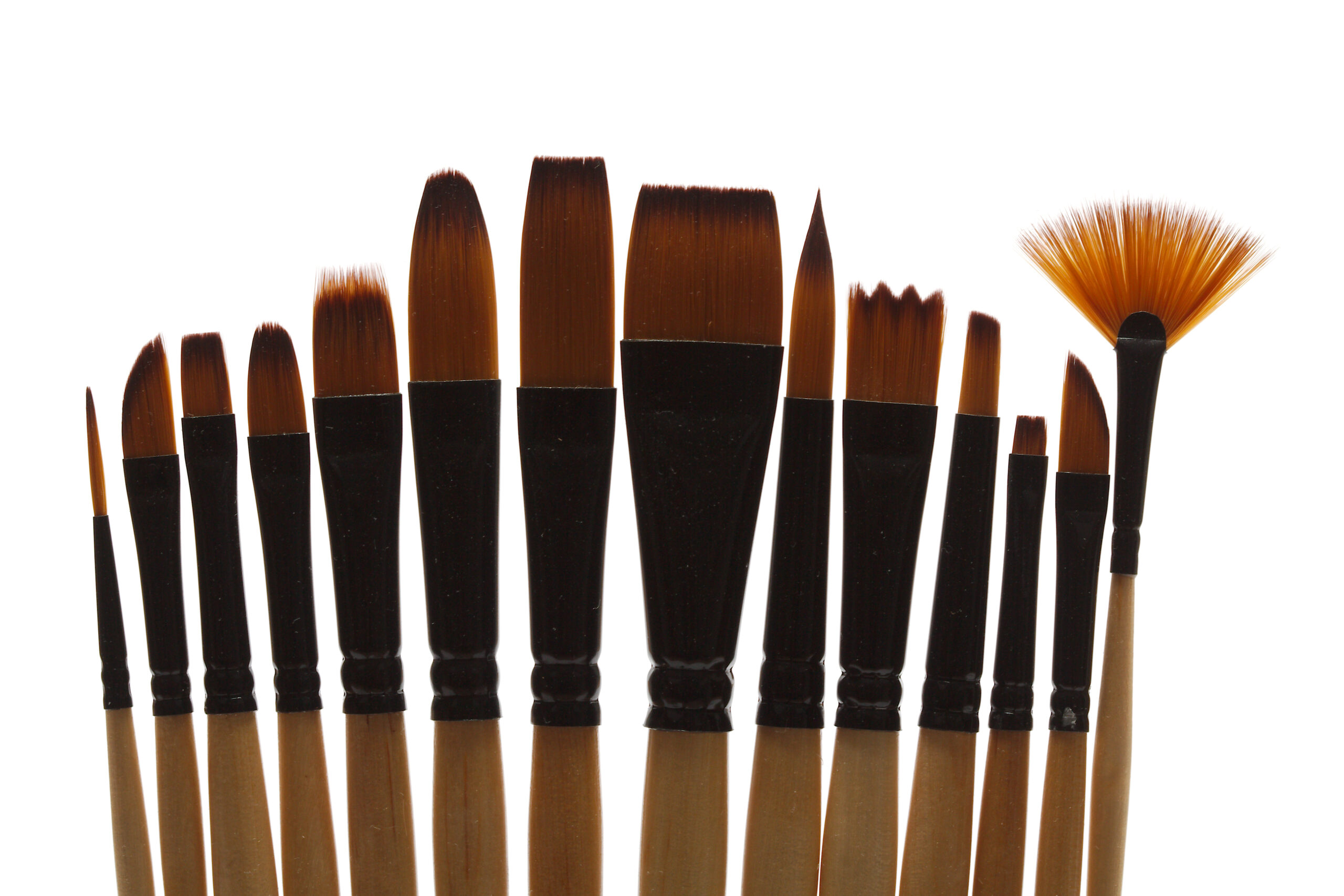 variety of artist's paint brushes, sable natural brushes for art
